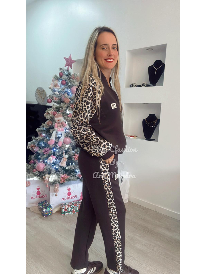 Fato de treino com mangas estampadas de leopardo - TU 13