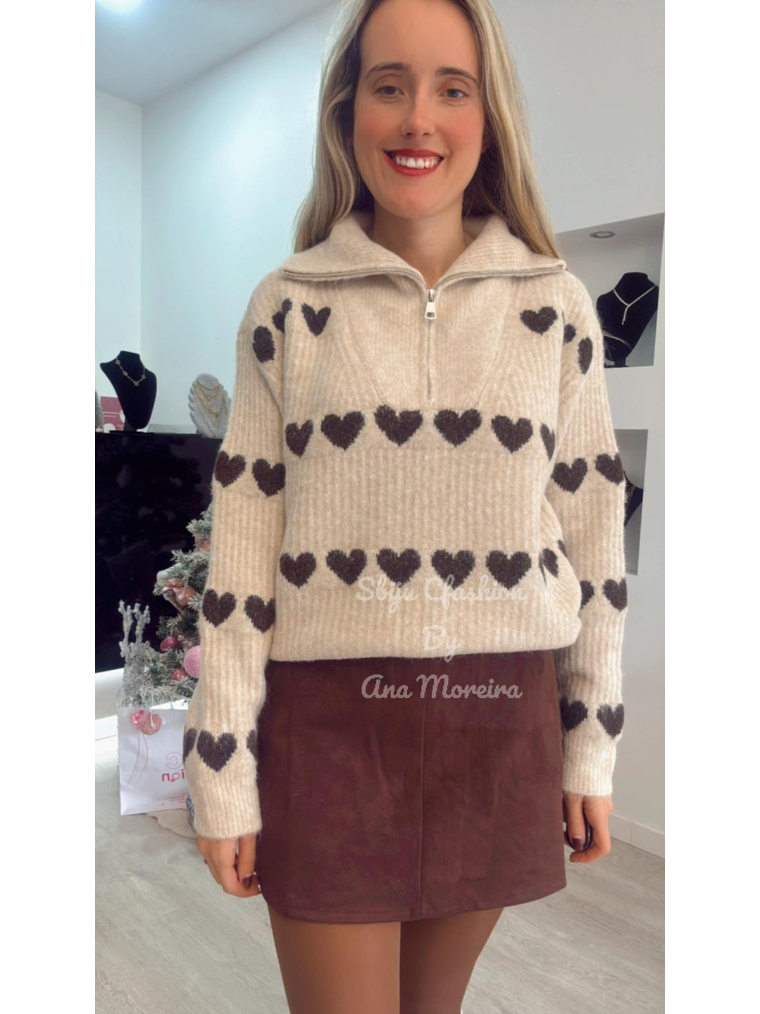 Camisola em malha com corações - TU 10