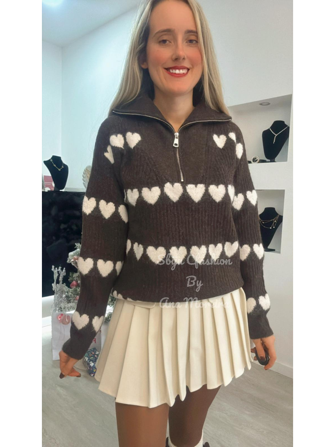 Camisola em malha com corações - TU 5