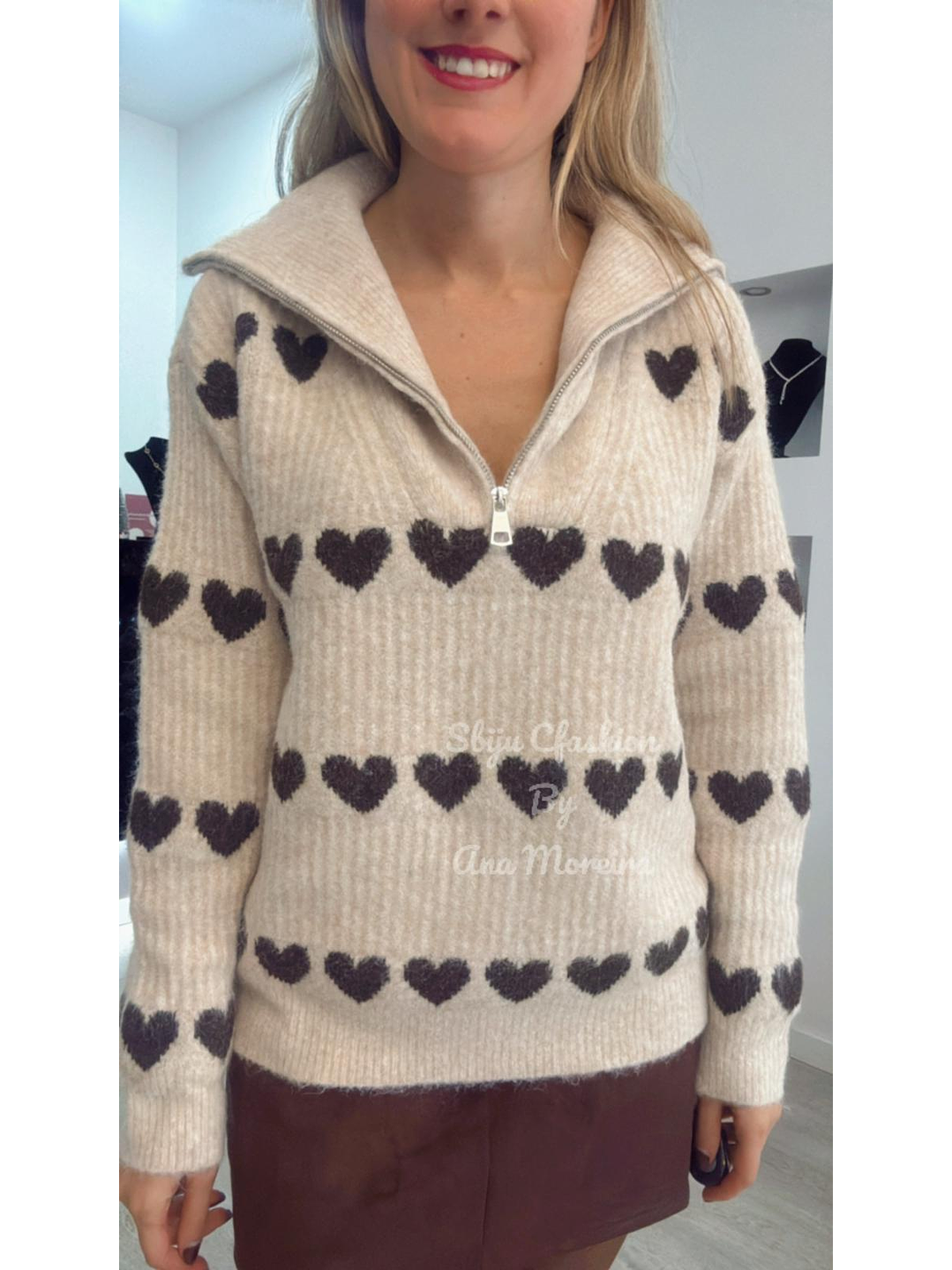 Camisola em malha com corações - TU 13