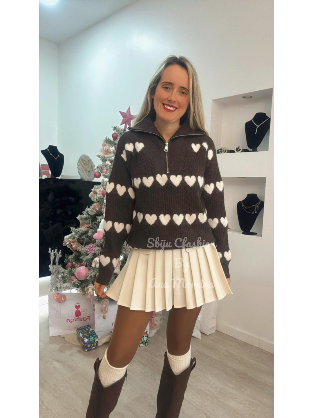 Camisola em malha com corações - TU 8