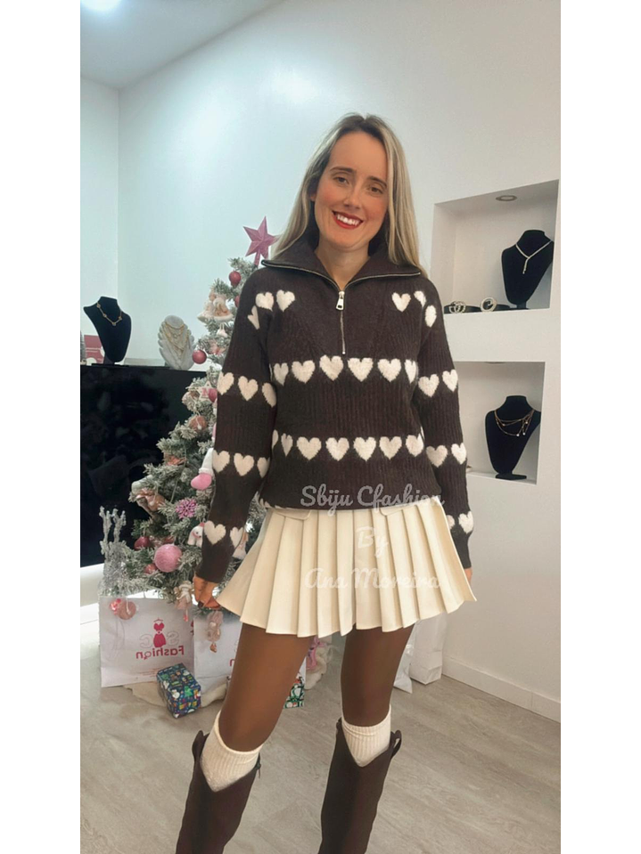 Camisola em malha com corações - TU 8
