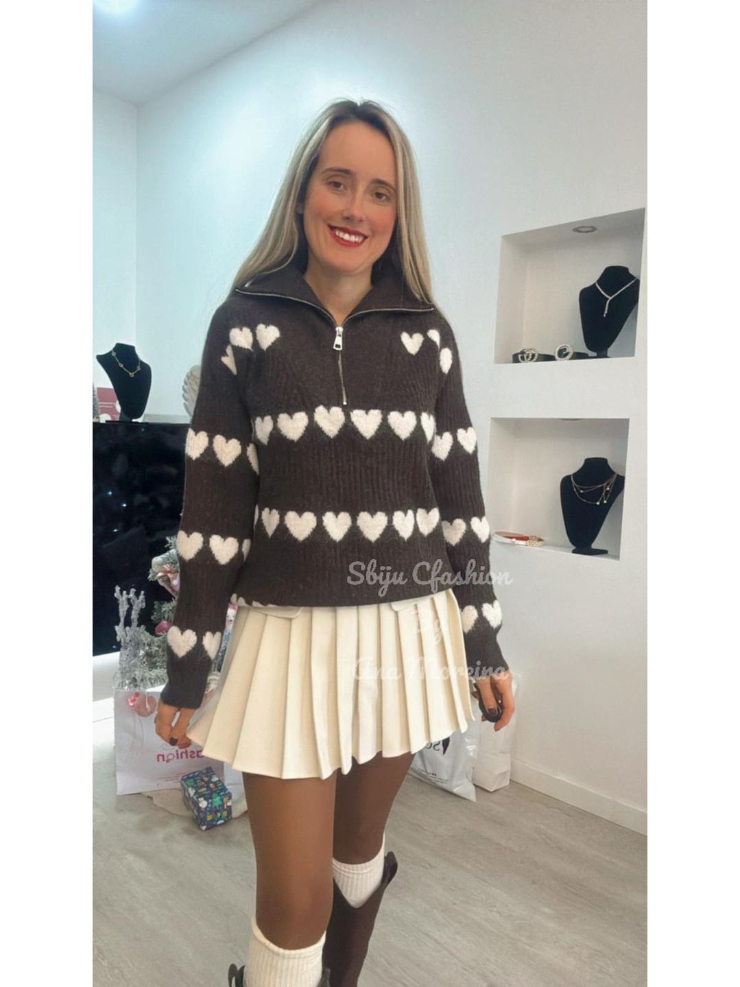 Camisola em malha com corações - TU 7