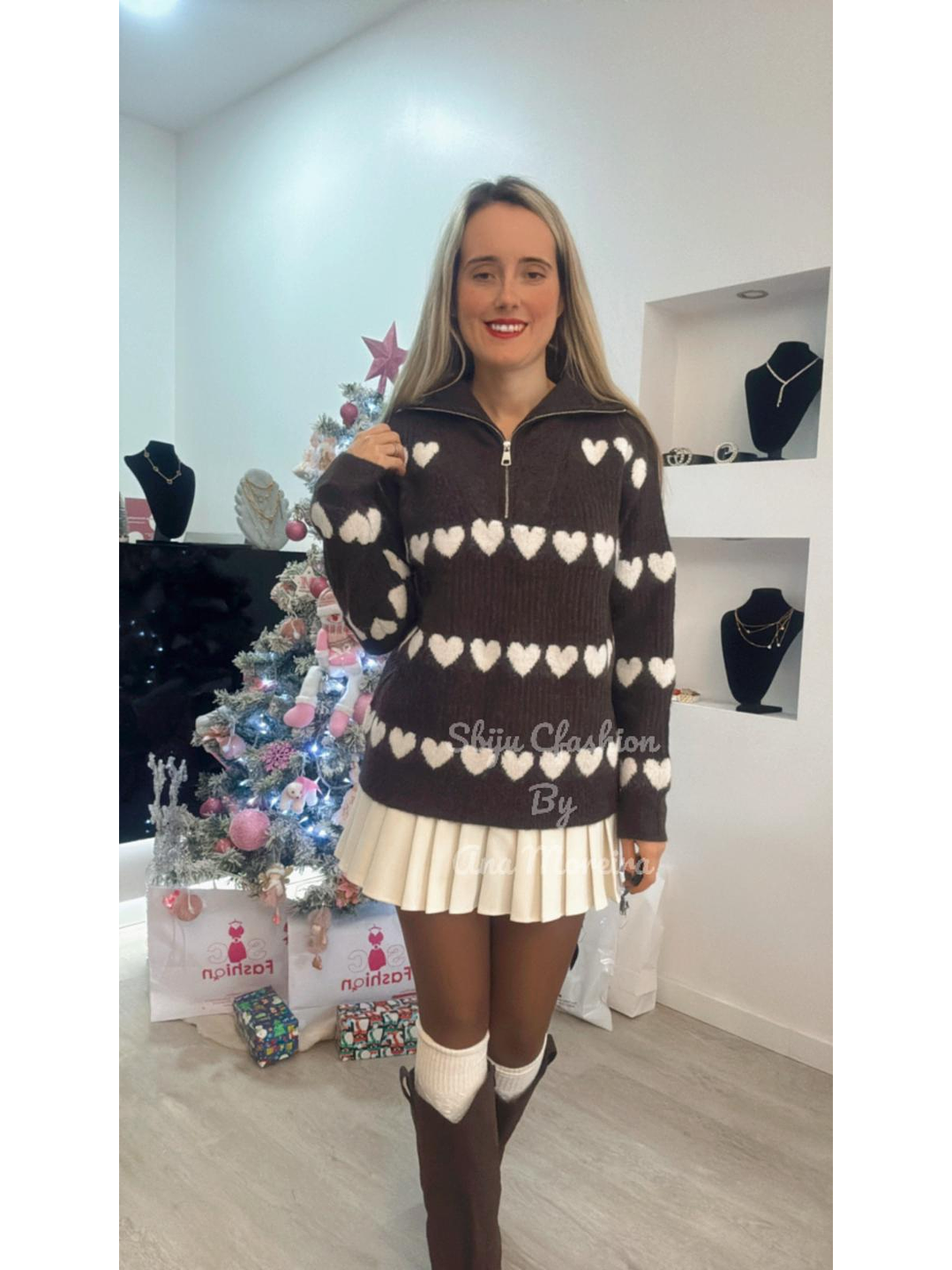 Camisola em malha com corações - TU 3