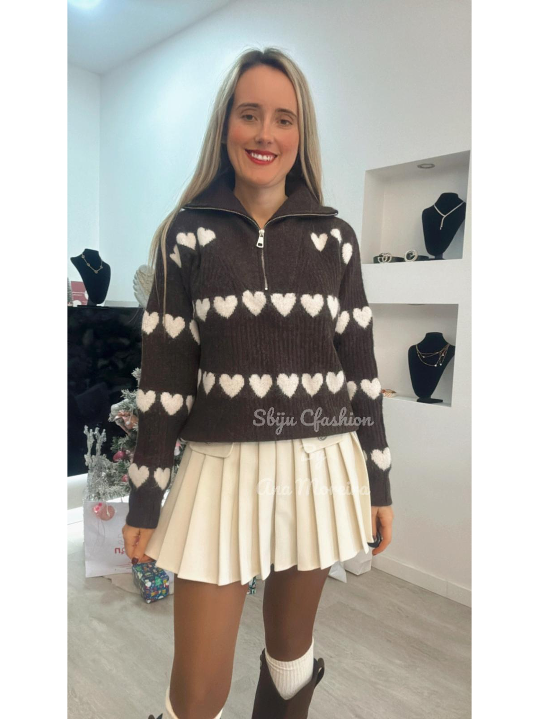 Camisola em malha com corações - TU 1