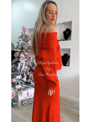 Conjunto em Malha – Camisola e Saia Midi Mochy Vermelho  TU
