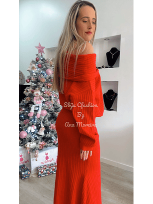 Conjunto em Malha – Camisola e Saia Midi Mochy Vermelho  TU