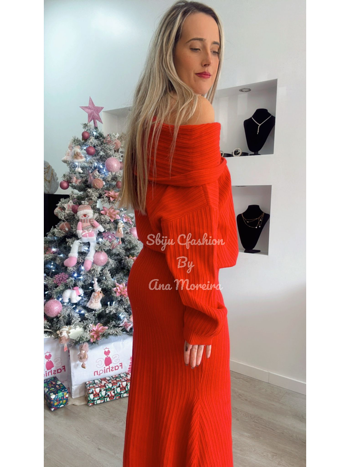 Conjunto em Malha – Camisola e Saia Midi Mochy Vermelho  TU 2