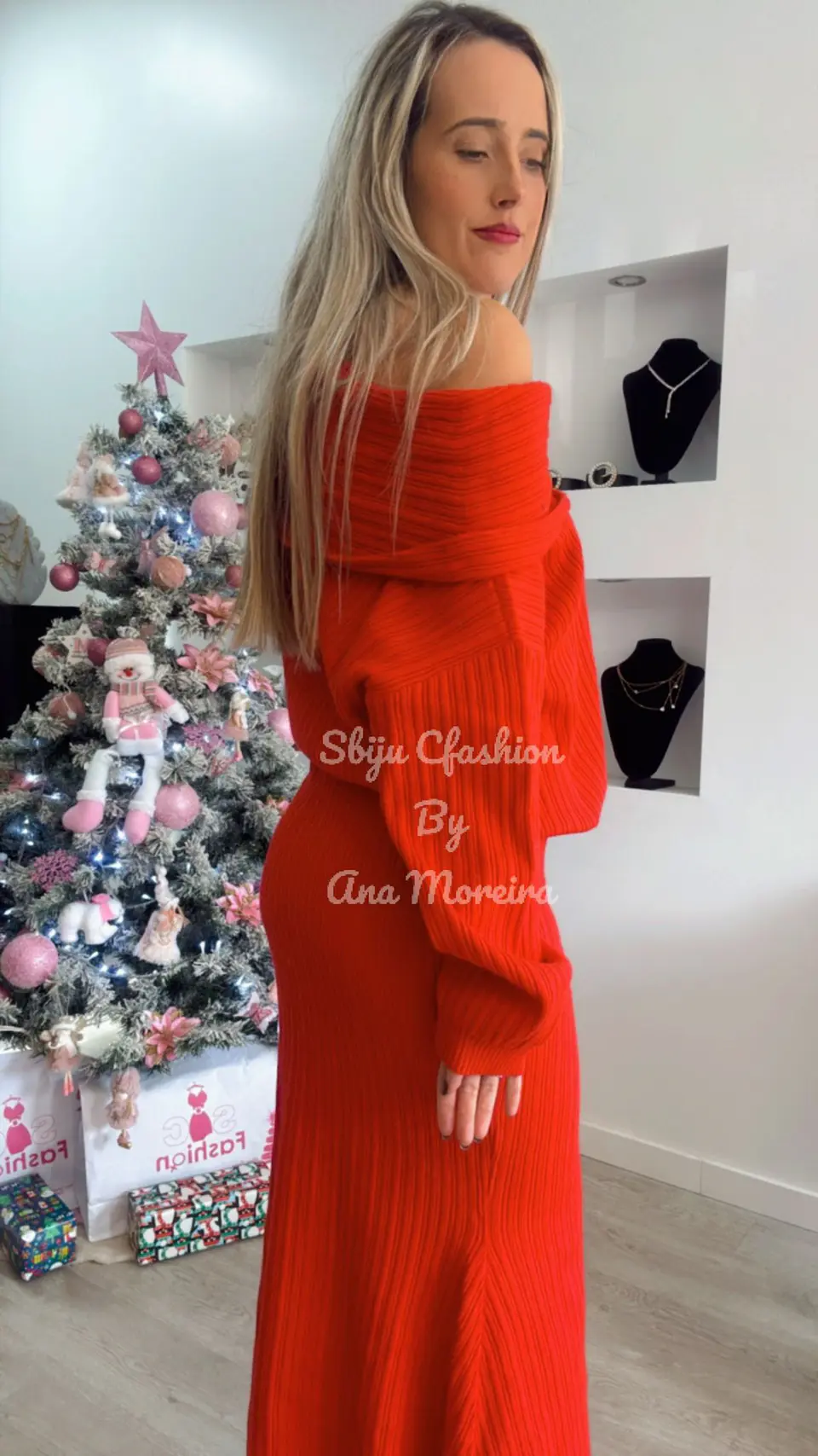 Conjunto em Malha – Camisola e Saia Midi Mochy Vermelho  TU 2