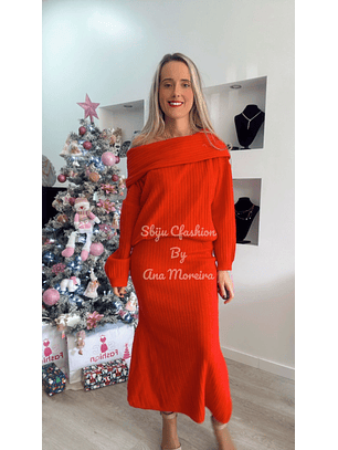 Conjunto em Malha – Camisola e Saia Midi Mochy Vermelho  TU