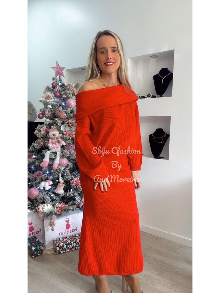 Conjunto em Malha – Camisola e Saia Midi Mochy Vermelho  TU 4