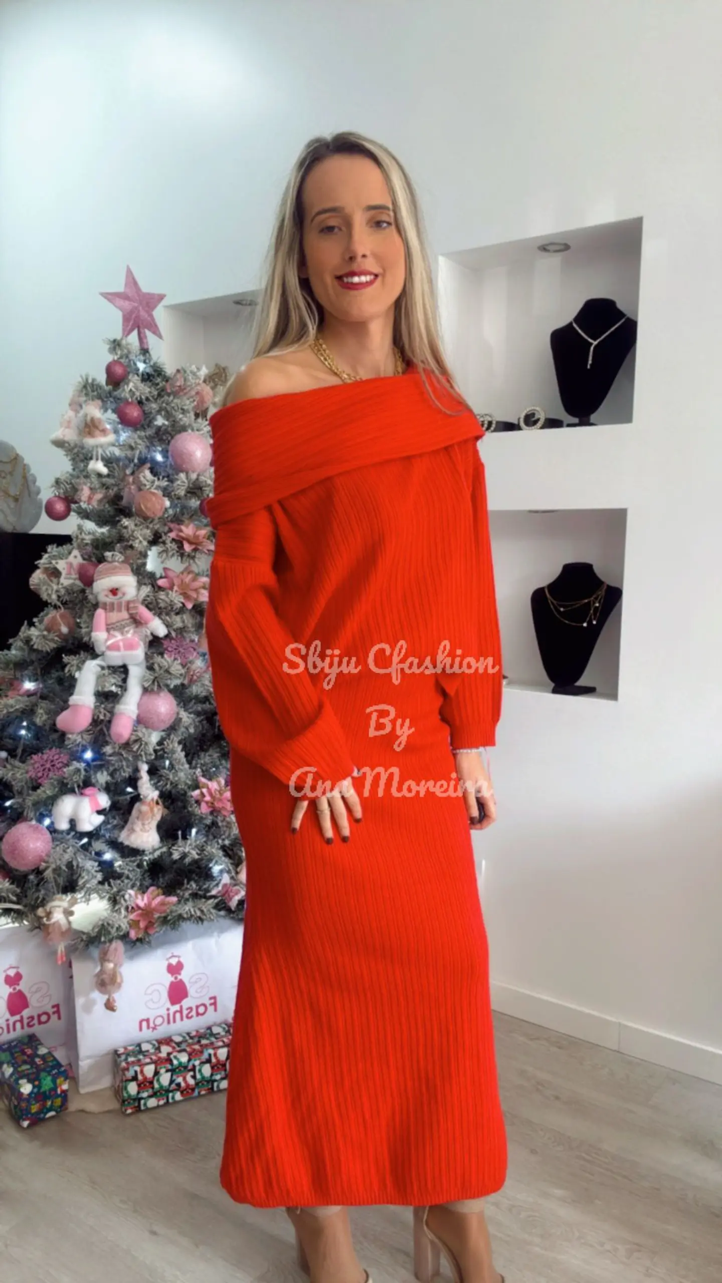 Conjunto em Malha – Camisola e Saia Midi Mochy Vermelho  TU 4