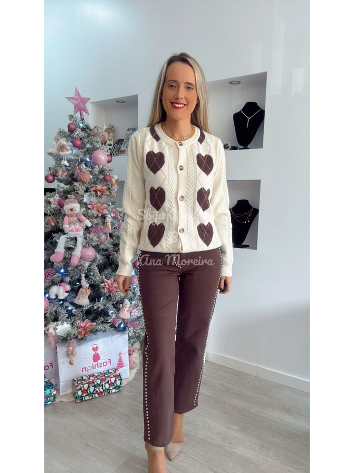 Casaco em Malha com Corações Castanhos - TU 6
