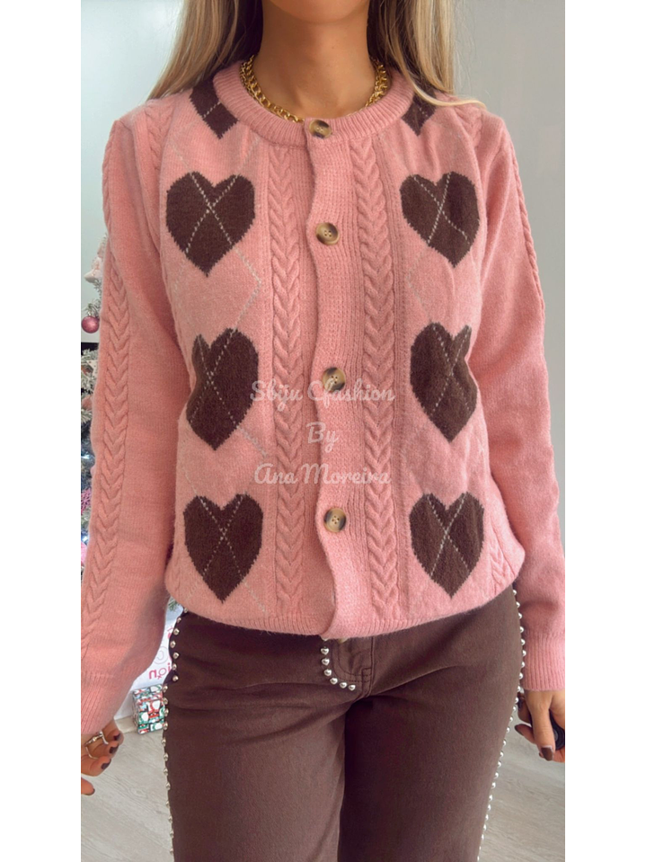 Casaco em Malha com Corações Castanhos - TU 4