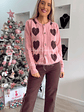 Casaco em Malha com Corações Castanhos - TU - Thumbnail 1