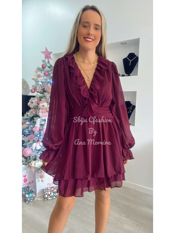 Vestido  com Folho no Peito e na Manga 5