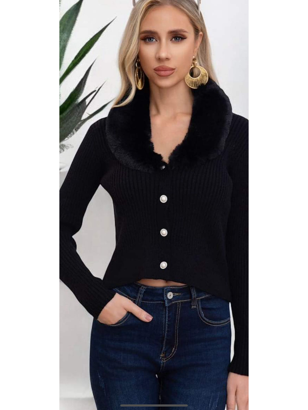 Casaco de Malha com Gola de Pelo Removível - TU 6
