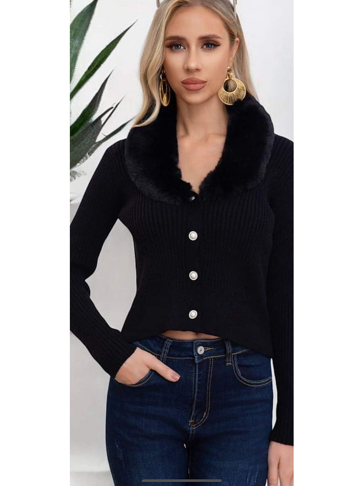 Casaco de Malha com Gola de Pelo Removível - TU 6