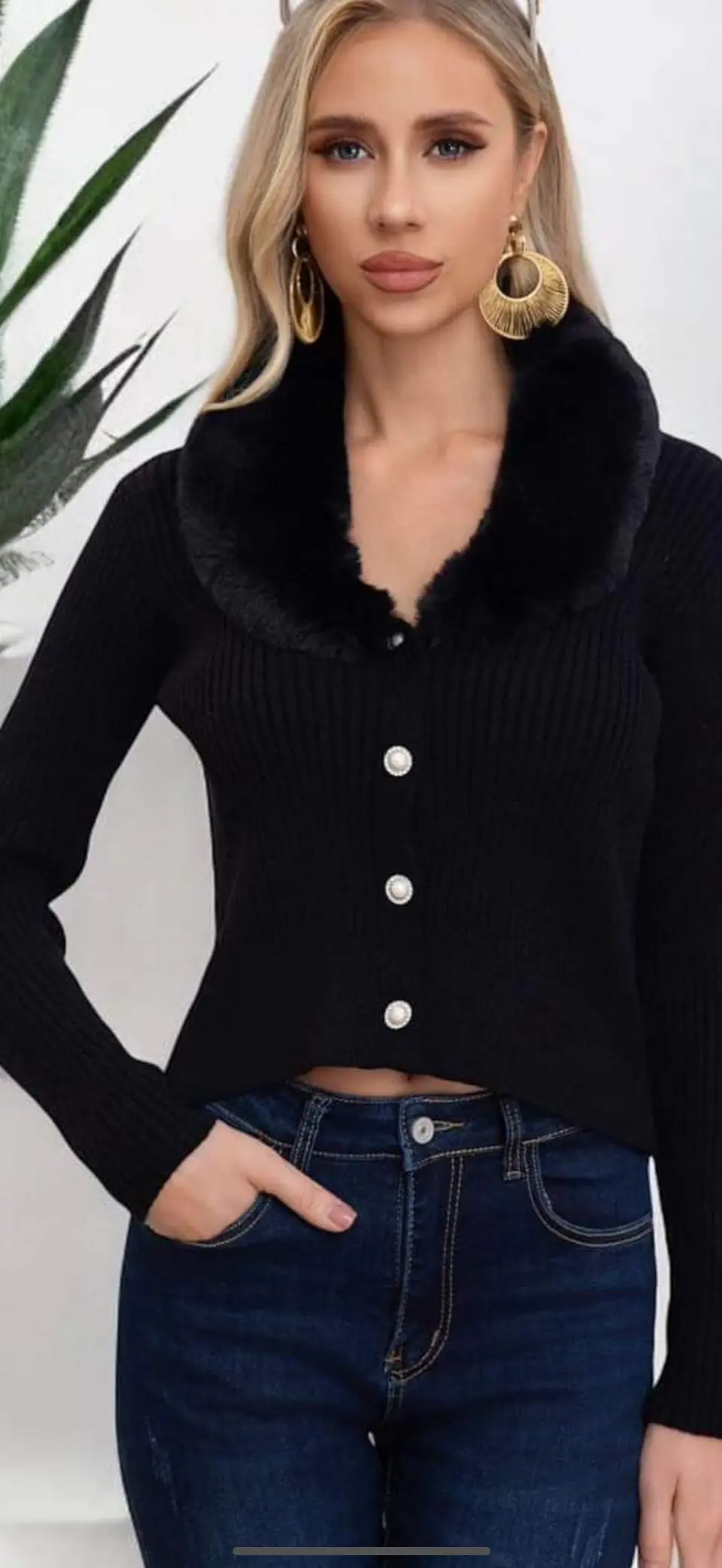 Casaco de Malha com Gola de Pelo Removível - TU 6