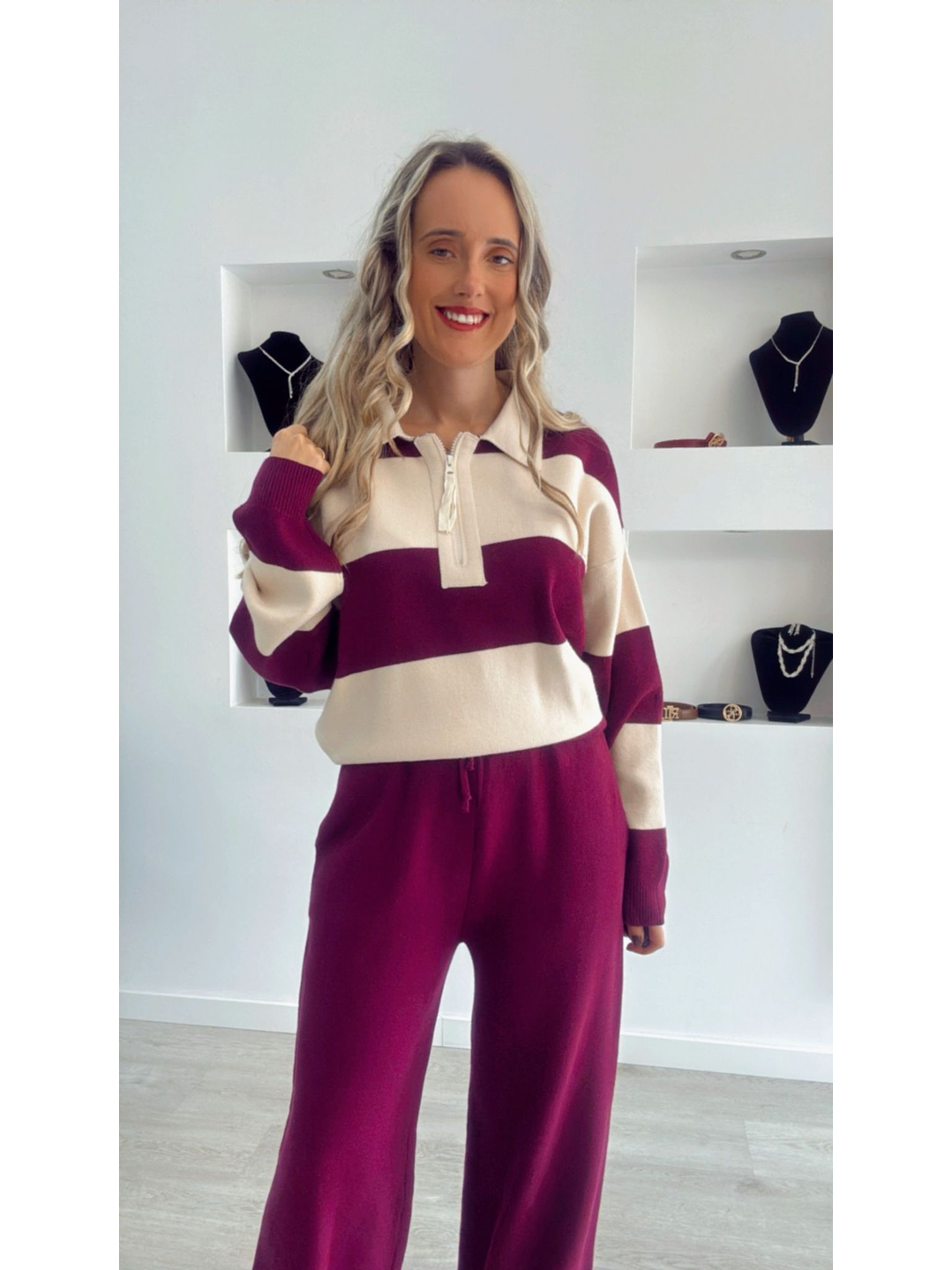 Fato de Treino em Malha com Polo às Riscas - TU 7