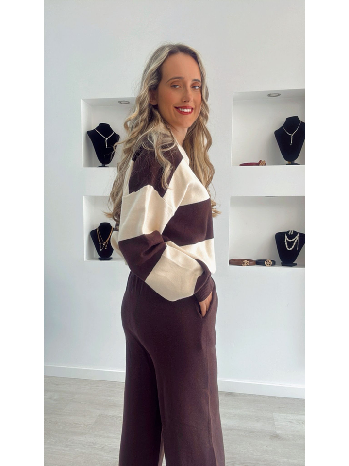 Fato de Treino em Malha com Polo às Riscas - TU 3