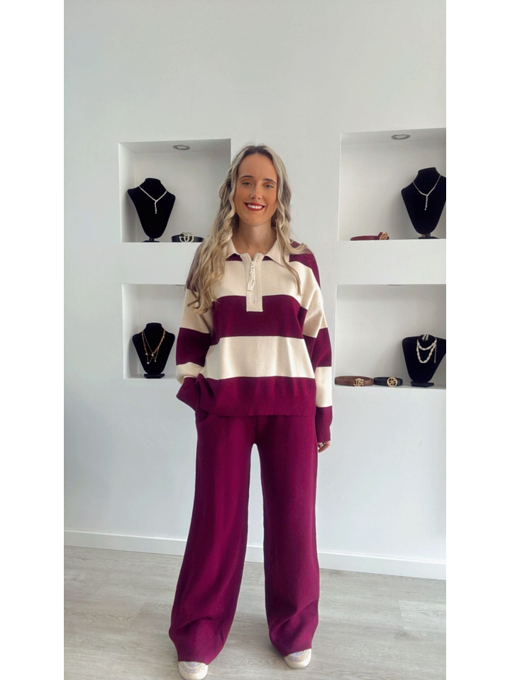 Fato de Treino em Malha com Polo às Riscas - TU 8