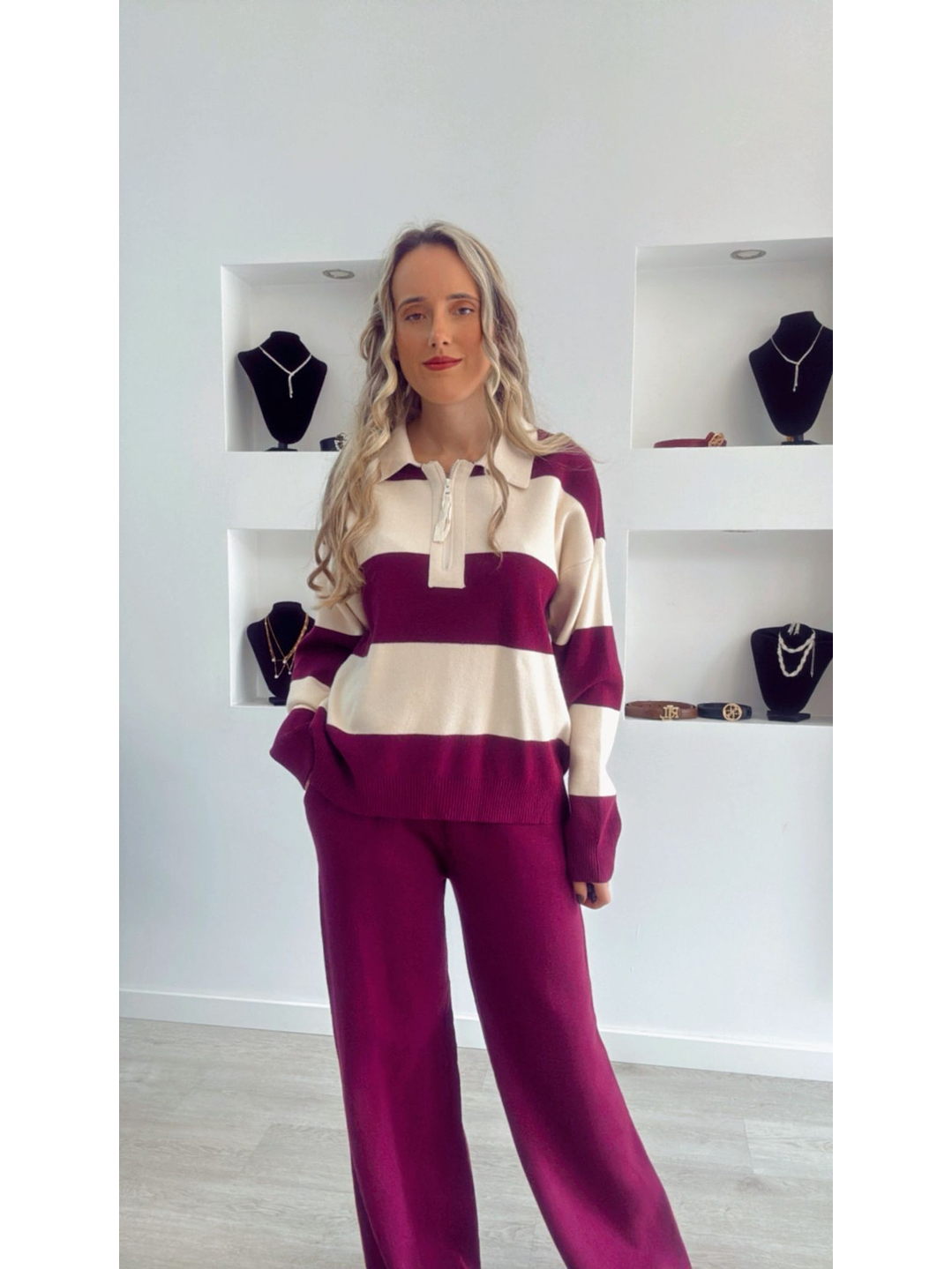 Fato de Treino em Malha com Polo às Riscas - TU 9