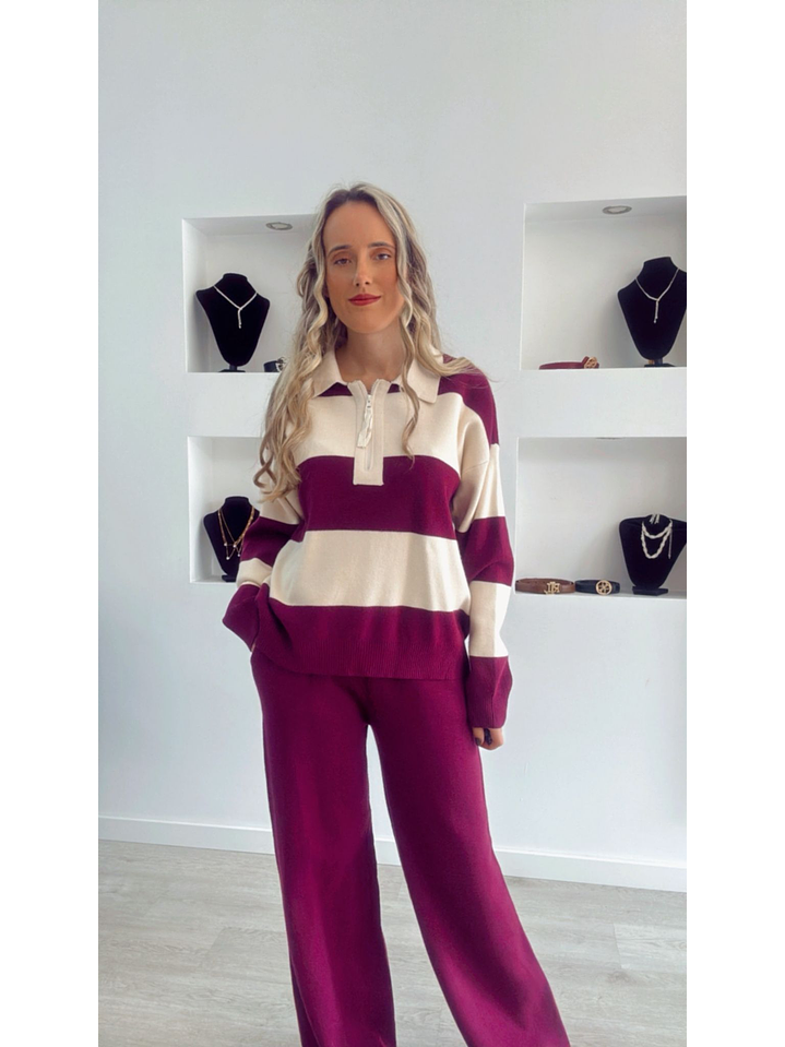 Fato de Treino em Malha com Polo às Riscas - TU 9