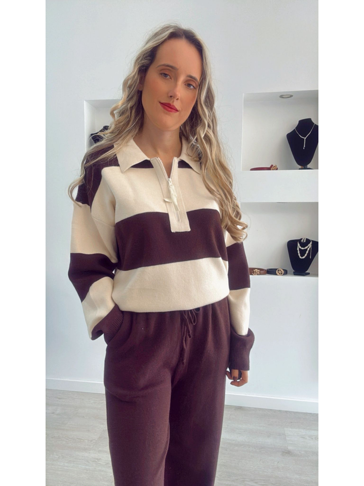 Fato de Treino em Malha com Polo às Riscas - TU 2