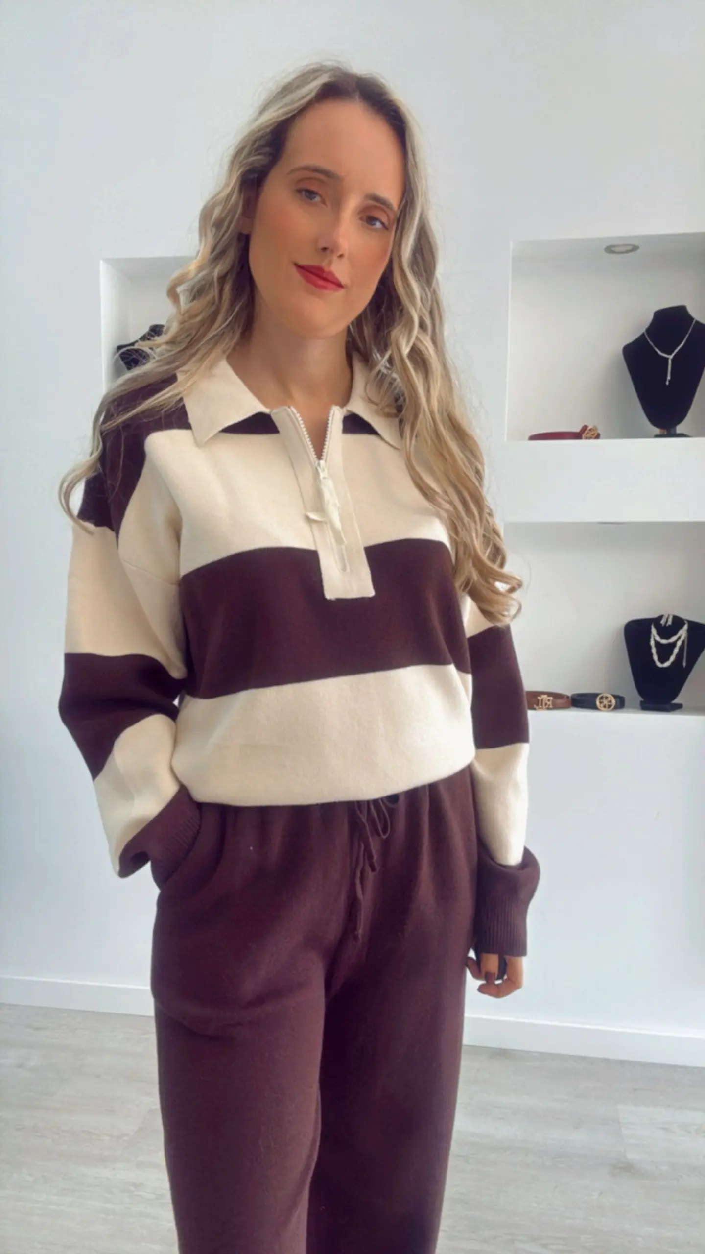 Fato de Treino em Malha com Polo às Riscas - TU 2