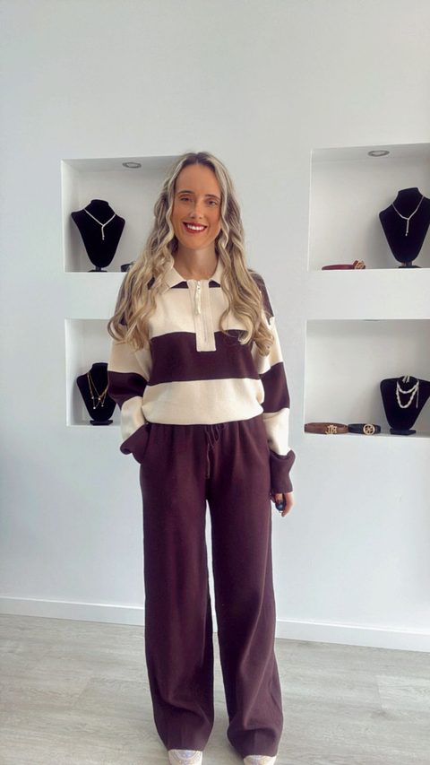 Fato de Treino em Malha com Polo às Riscas - TU