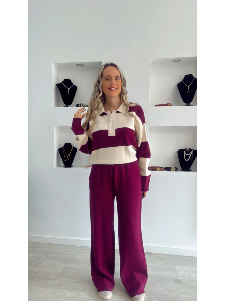 Fato de Treino em Malha com Polo às Riscas - TU 10