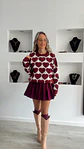 Camisola em Malha com Corações Bordeaux - TU - thumbnail 4