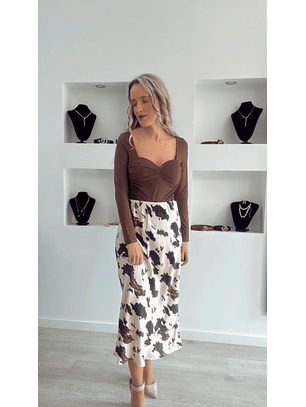 Saia Midi Acetinada Estampada