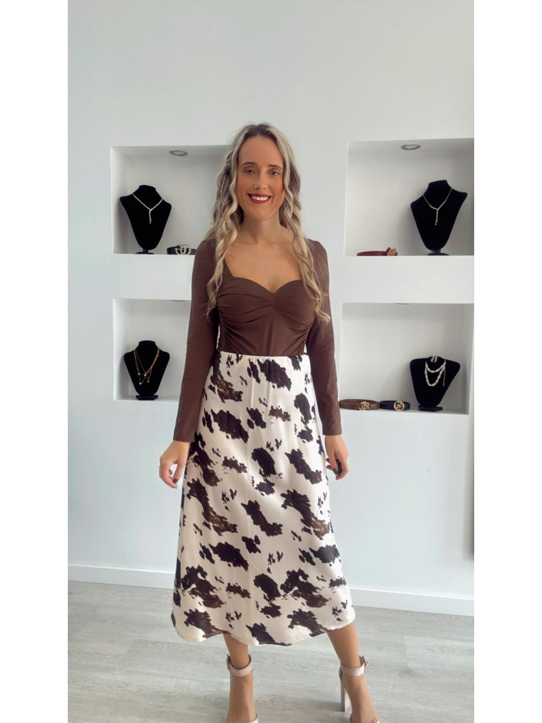 Saia Midi Acetinada Estampada 1