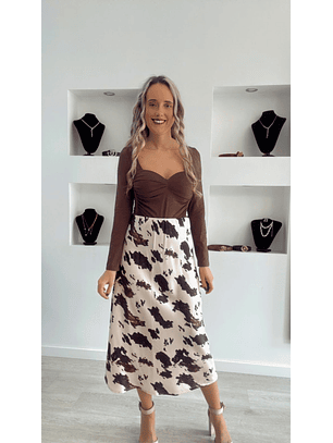 Saia Midi Acetinada Estampada