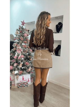 Saia-Calção com Cinto e Risca Castanha