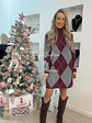 Vestido de Malha com Losangos Bordeaux e Cinza - TU - Thumbnail 4