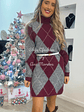 Vestido de Malha com Losangos Bordeaux e Cinza - TU - Thumbnail 2