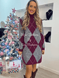 Vestido de Malha com Losangos Bordeaux e Cinza - TU - Thumbnail 1