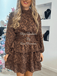 Vestido com Folhos em Dois Tons de Castanho - thumbnail 2