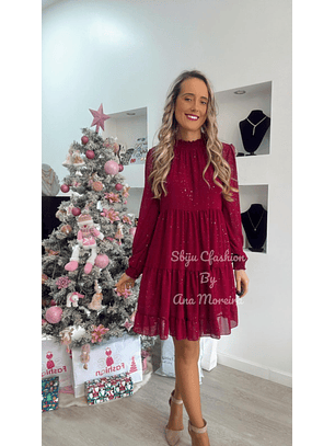 Vestido com Brilhos Bordeaux - TU