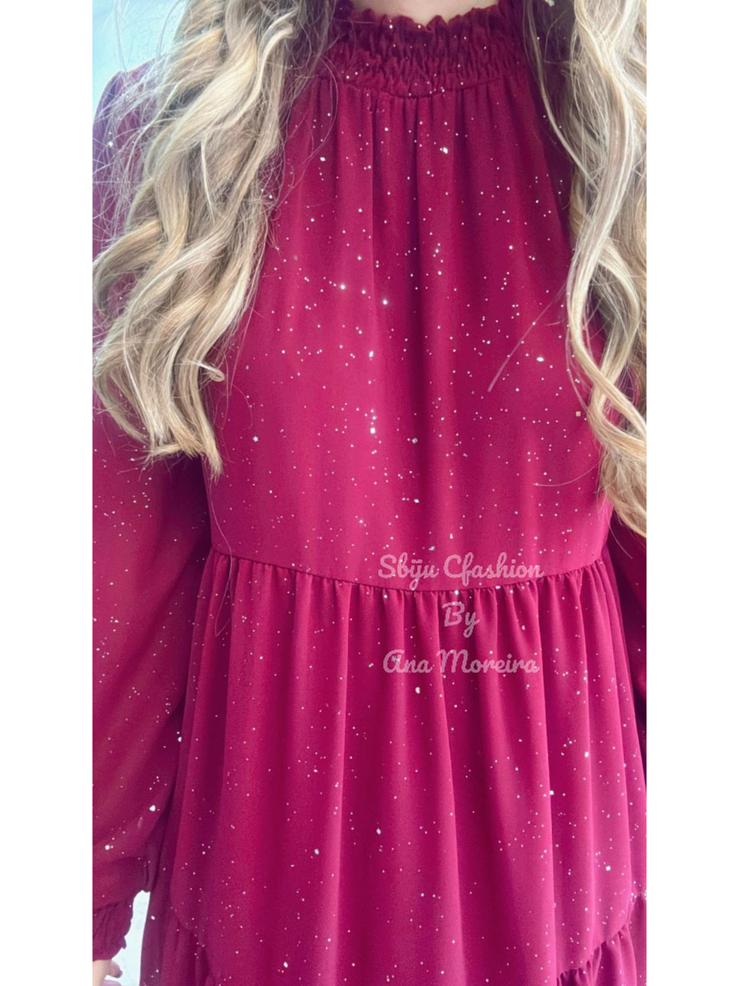 Vestido com Brilhos Bordeaux - TU 4