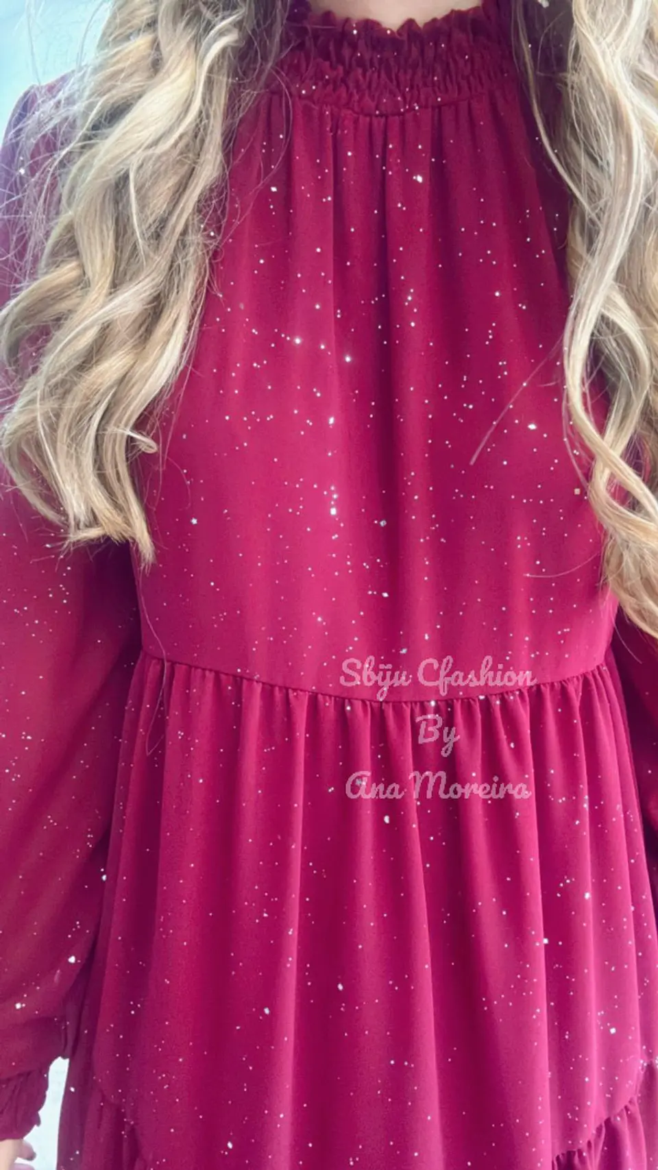 Vestido com Brilhos Bordeaux - TU 4