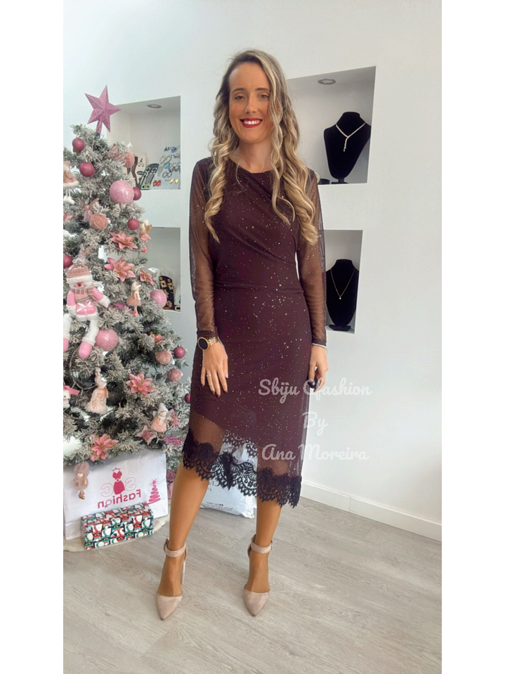 Vestido com Brilhantes e Renda em Baixo -TU 1