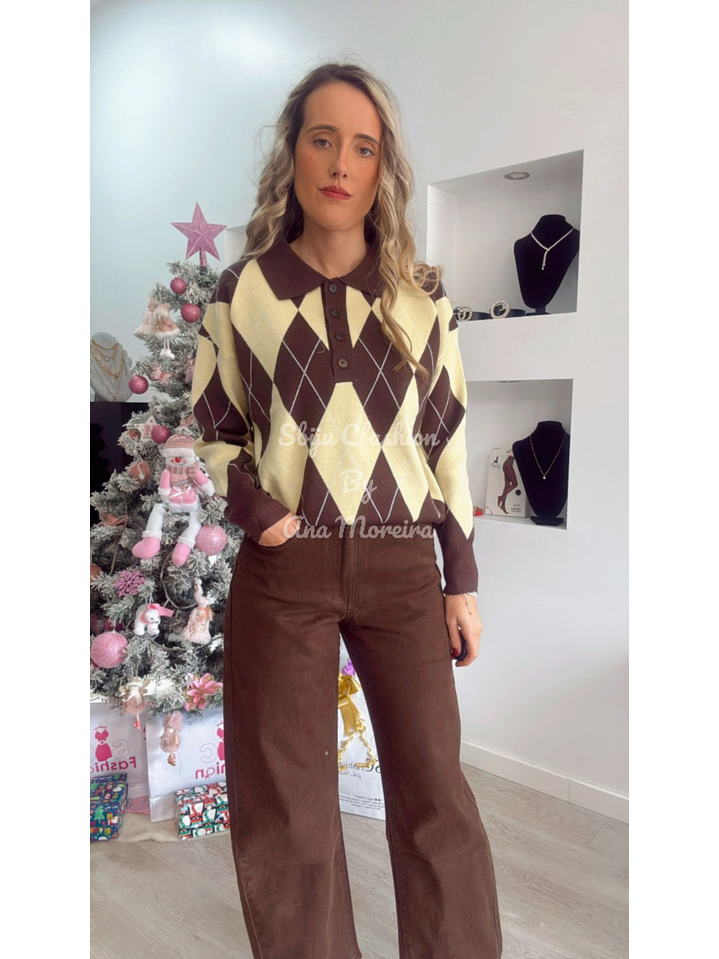 Polo em Malha com Losangos em Tons de Amarelo - TU 4
