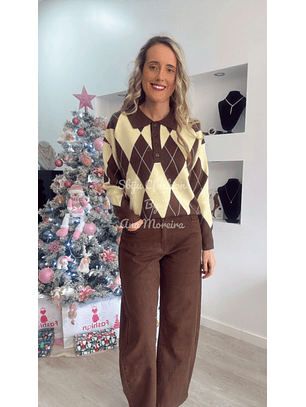 Polo em Malha com Losangos em Tons de Amarelo - TU