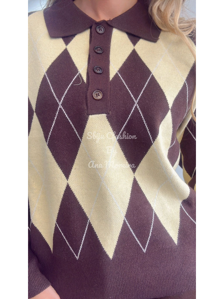 Polo em Malha com Losangos em Tons de Amarelo - TU 5