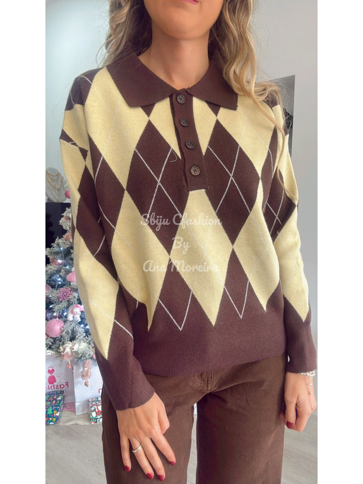 Polo em Malha com Losangos em Tons de Amarelo - TU 6