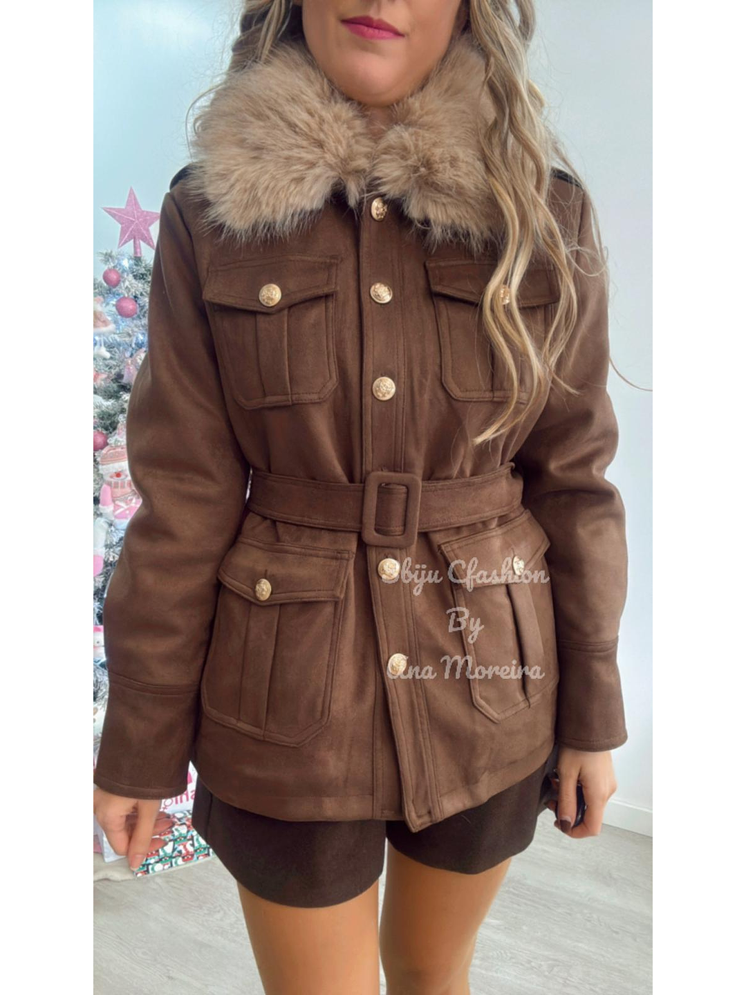 Casaco Castanho com Pelo Bege 5